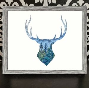 8x10 framed Deer Buck Cabin Rustic Forest Woods